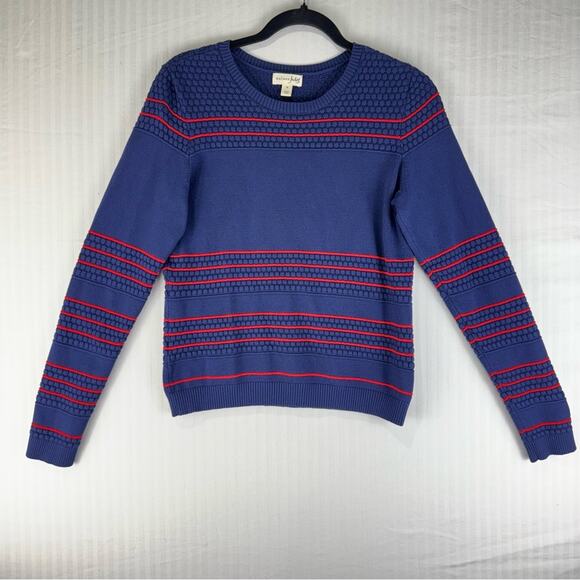 Maison Jules Crewneck Pullover Sweater Women’s Size Medium Blue Red Striped - Picture 1 of 7
